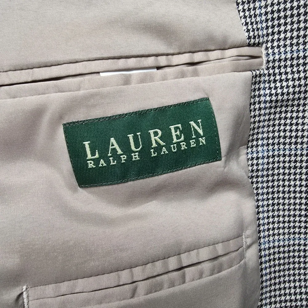 Lauren Ralph Lauren Blazer Mens 42R Gray Sports Coat 2 Buttons Wool‎ Houndstooth